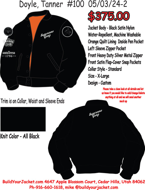 BLACK SATIN JACKET WITH CUSTOM EMBROIDERED PATCHES